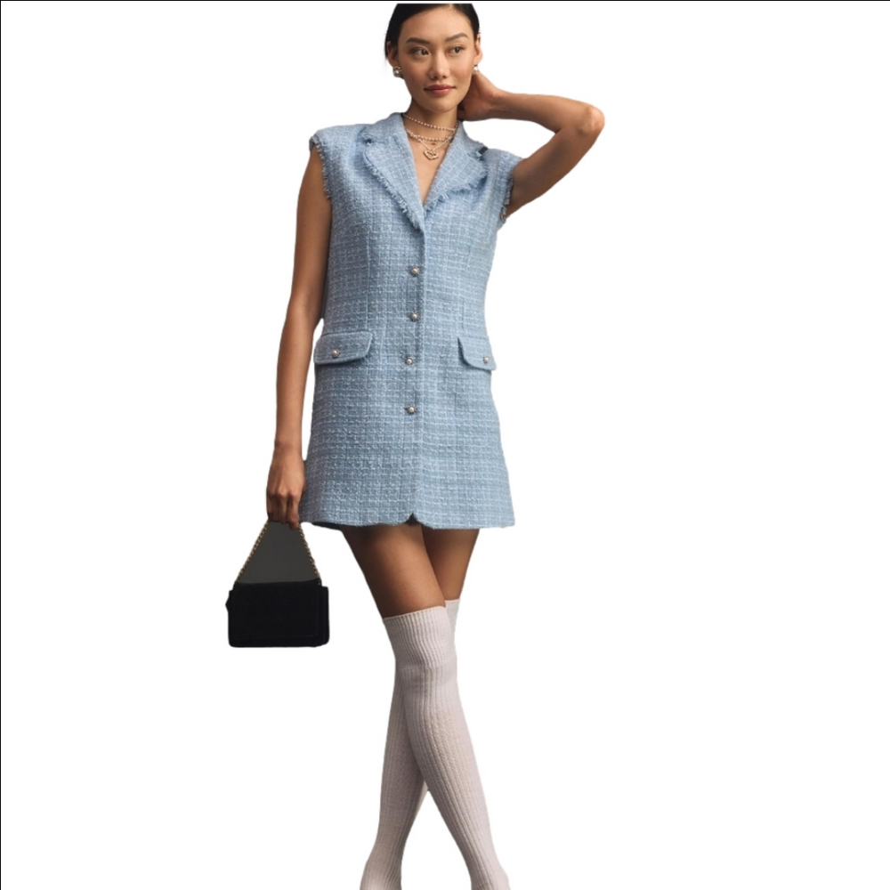 Anthropologie Blue Tweed Mini Dress